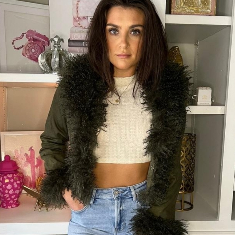 Worn - Static Hunter Green Faux Fur Winter Slim Fitting Jacket, Size L